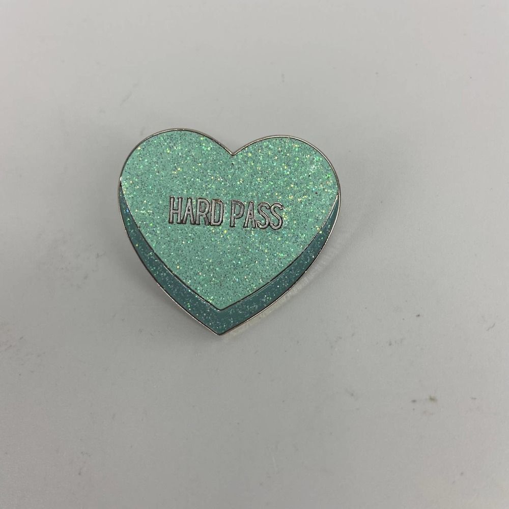 Hard Pass Glitter Candy Heart Enamel Pin